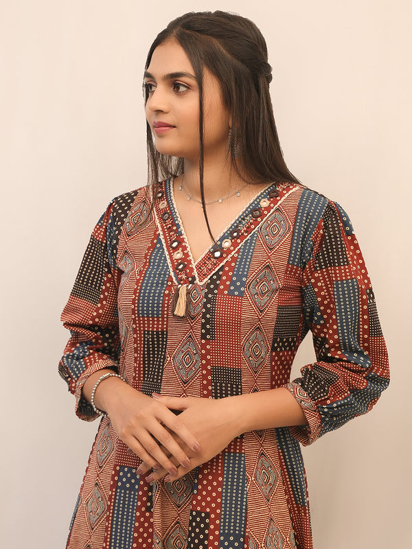 Multicolor Geometric Printed Long Dress