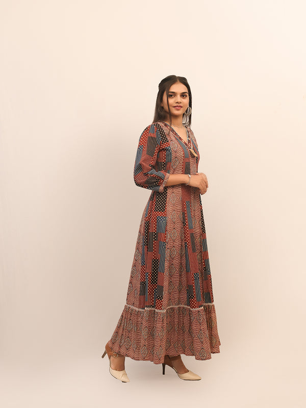 Multicolor Geometric Printed Long Dress