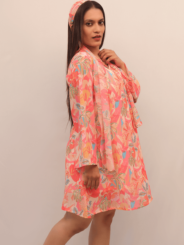Pink Floral Printed Mini Dress