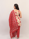 Beige & Red Floral Kurta Set With Printed Dupatta