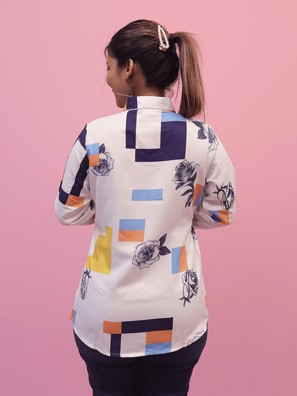 White With Bit Multicolor Print Shirt