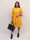Mustard Yellow Embroidered Tiered Dress