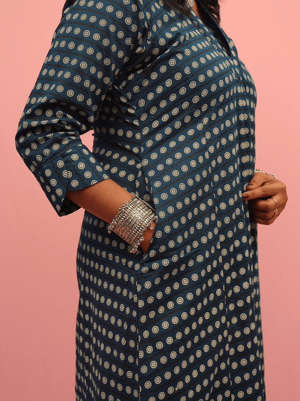 Blue Printed A-Line Kurta Set