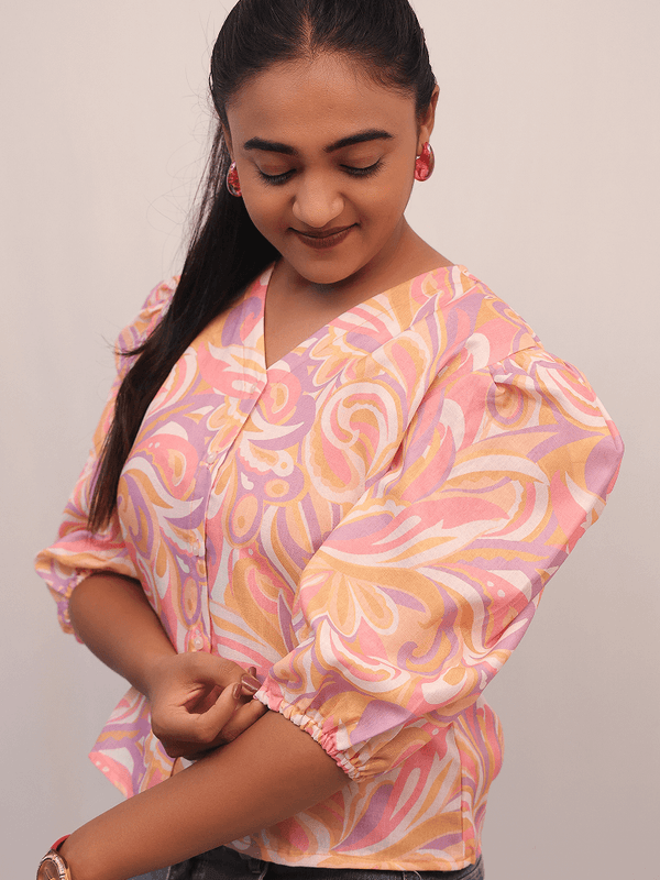 Pastel Swirl Puff Sleeve Shirt