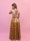 Striped Flutter Sleeve Crop Top With Mehndi Floral Maxi Skirt