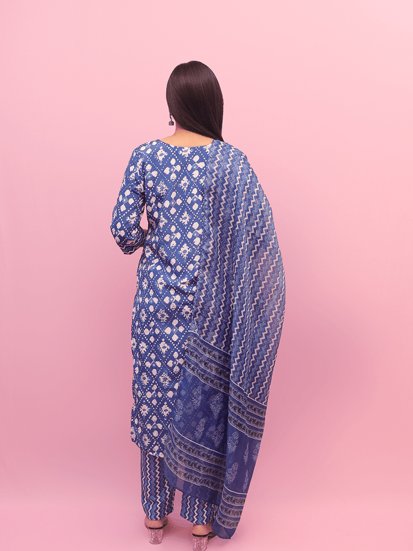 Blue Bandhani Cotton Suit Set