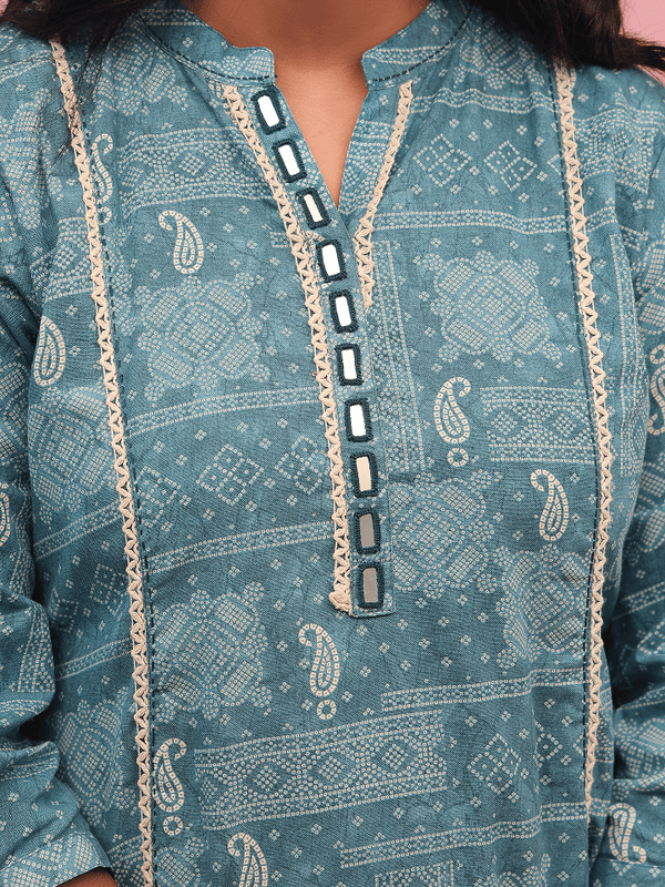 Blue Paisley Printed Kurta Set