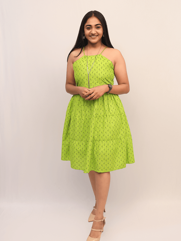 Lime Green Halter Neck Mini Dress