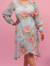 Powder Blue Floral Wrap Midi Dress