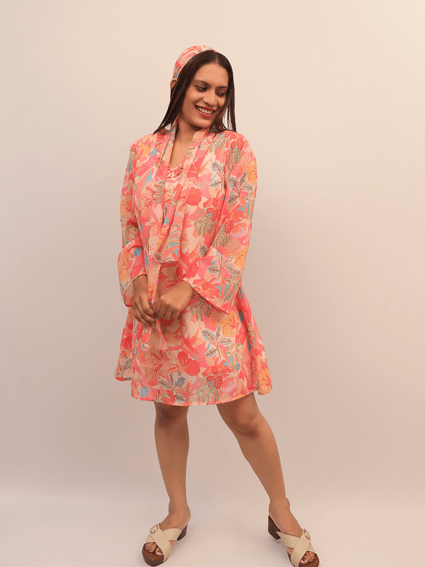 Pink Floral Printed Mini Dress