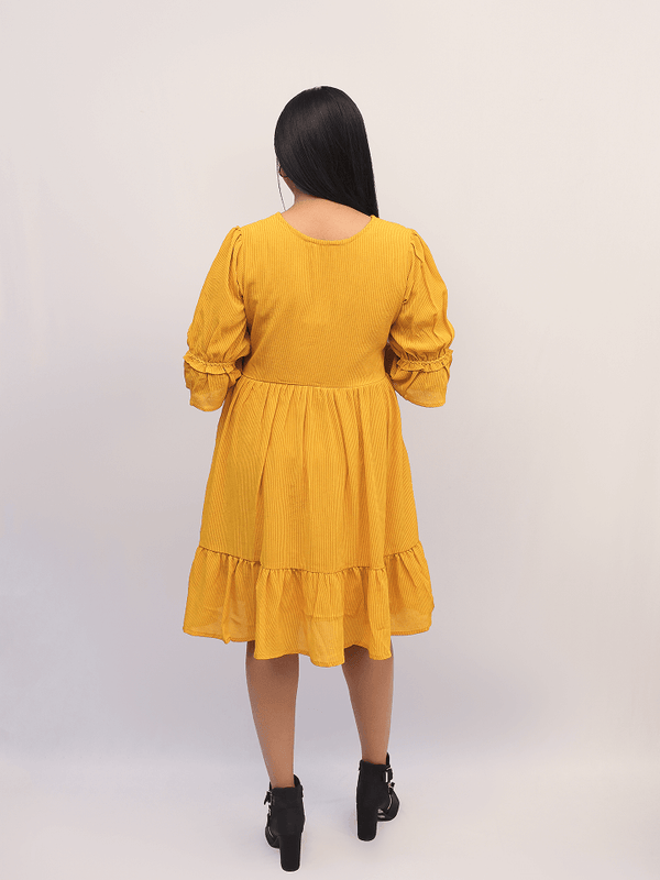 Mustard Yellow Embroidered Tiered Dress