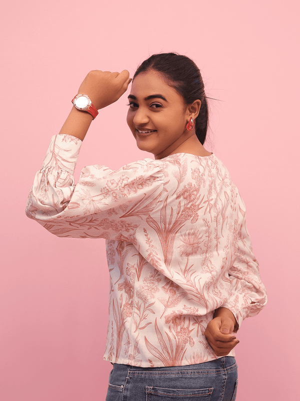 Botanical Print Cotton Blend Shirt