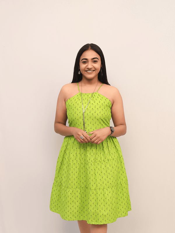 Lime Green Halter Neck Mini Dress