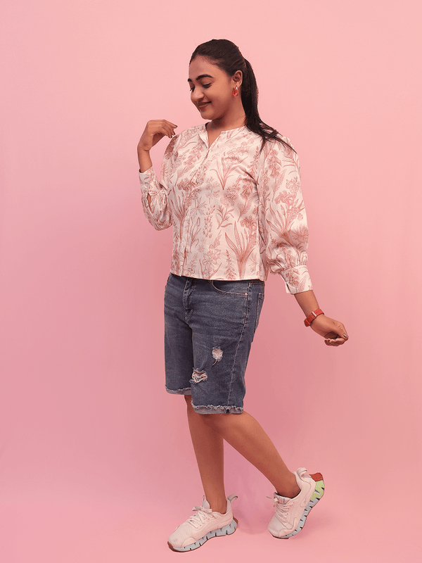Botanical Print Cotton Blend Shirt