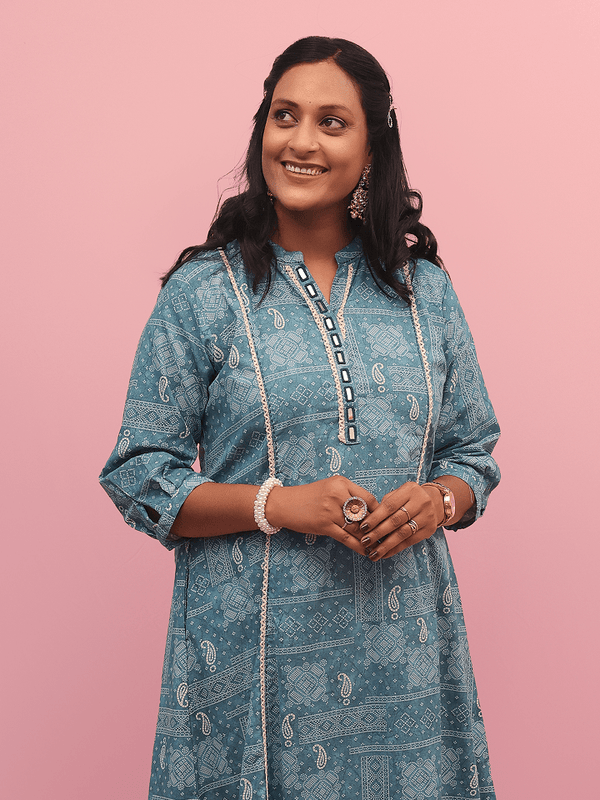 Blue Paisley Printed Kurta Set