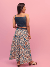 Blue Printed Crop Top With Floral A-Line Skirt