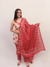 Beige & Red Floral Kurta Set With Printed Dupatta
