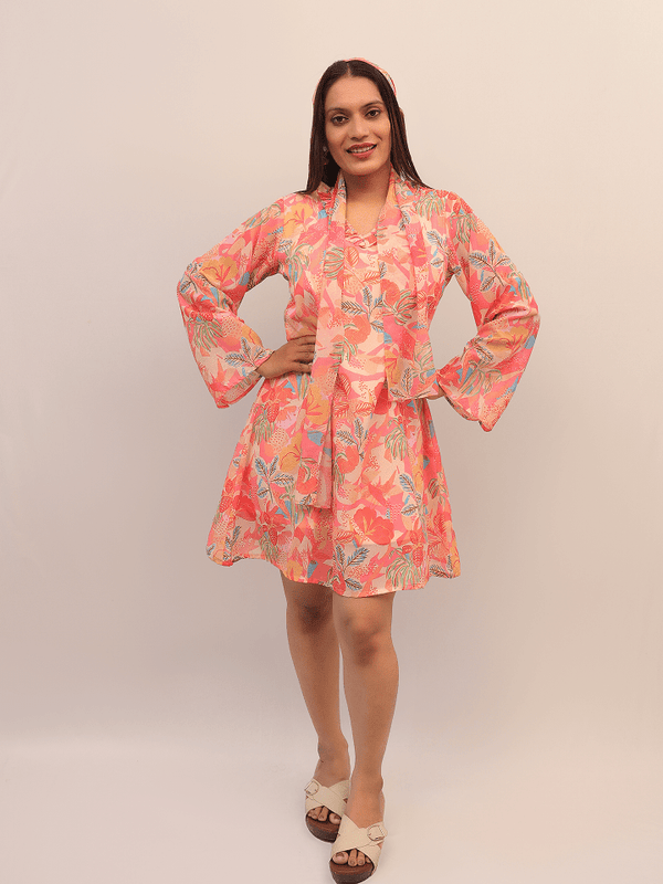 Pink Floral Printed Mini Dress