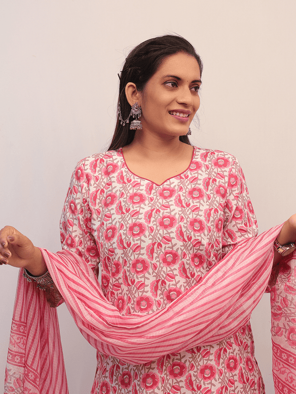 Pink Floral Printed Suit Set