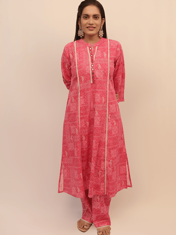 Pink Bandhani Print Festive Kurta Set
