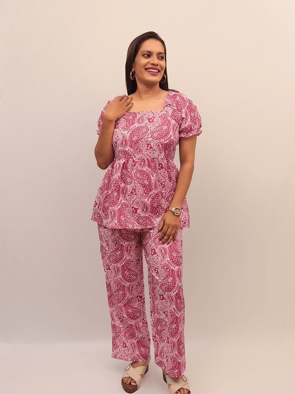 Pink Paisley Puff Sleeve Co-Ord Set