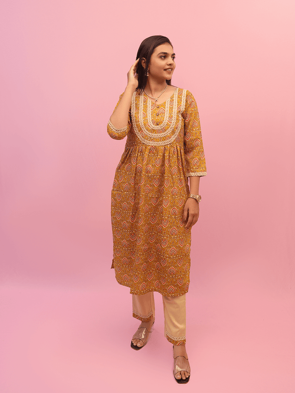 Mustard Paisley Printed Kurta Set