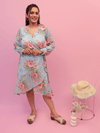 Powder Blue Floral Wrap Midi Dress