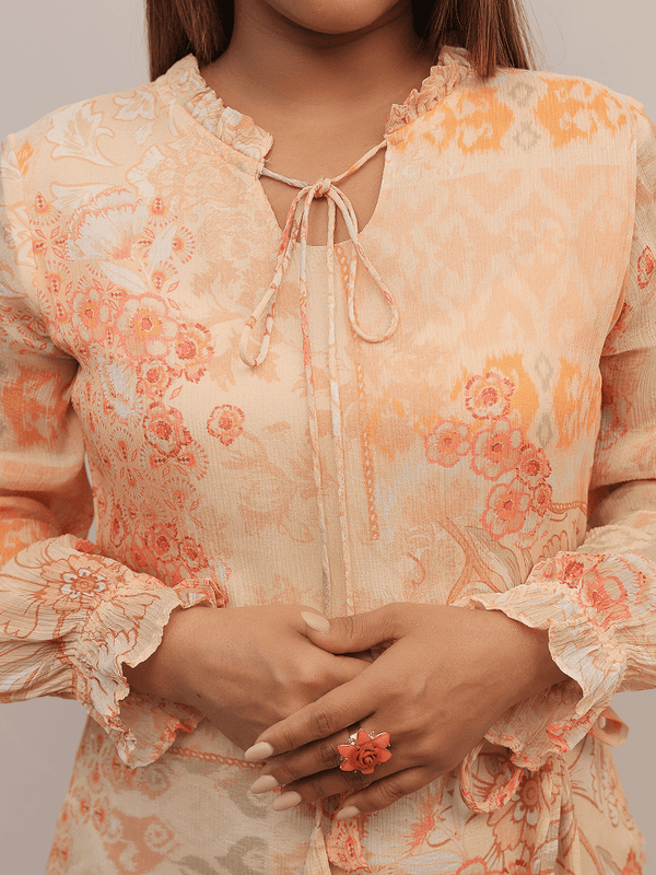 Peach Printed Midi Dress