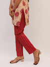 Beige & Red Floral Kurta Set With Printed Dupatta