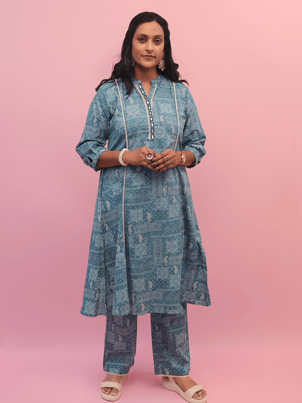 Blue Paisley Printed Kurta Set