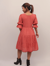 Coral Pink Embroidered Tiered Dress