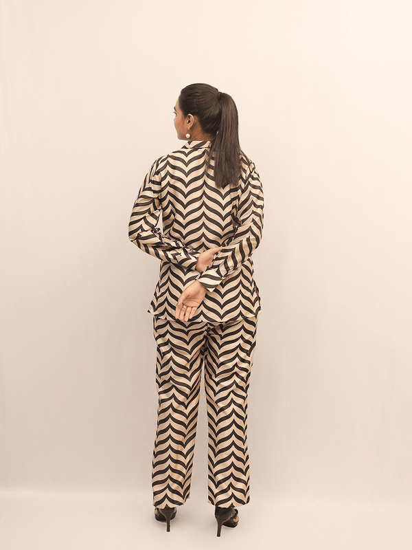 Black & Beige Chevron Print formal Co-Ord Set