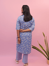 Powder Blue Floral Printed Suit Set