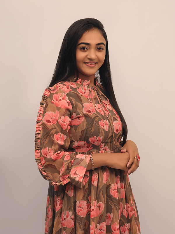 Olive Green Floral Printed Flared Midi Dress