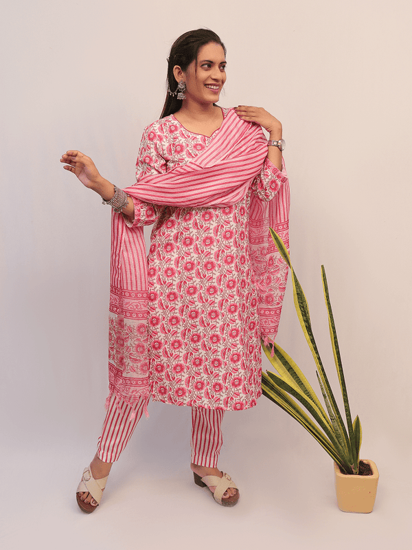 Pink Floral Printed Suit Set