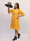 Mustard Yellow Embroidered Tiered Dress