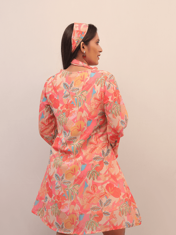 Pink Floral Printed Mini Dress