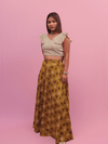 Striped Flutter Sleeve Crop Top With Mehndi Floral Maxi Skirt