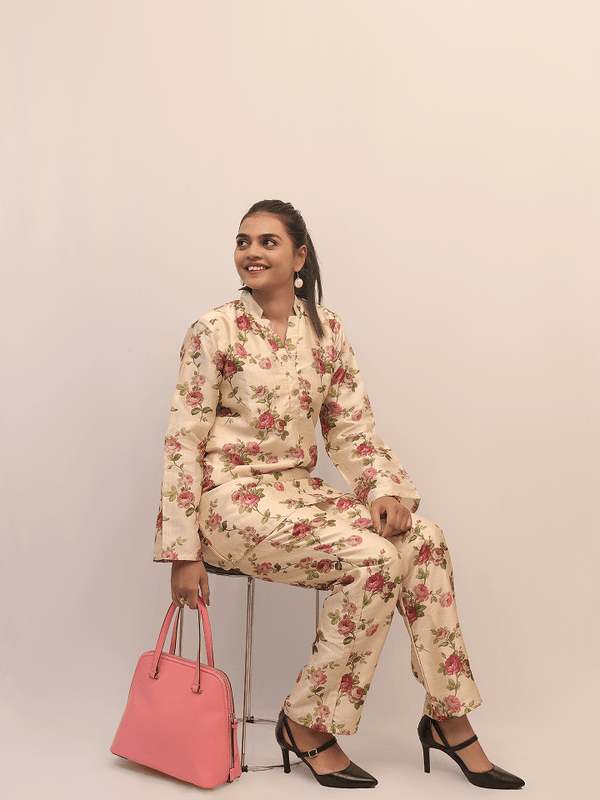 Tropical Yellow & Blue Floral Print Co-Ord Set