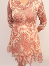 Pink Paisley Ruffle Trim with Smocked Waist Mini Dress