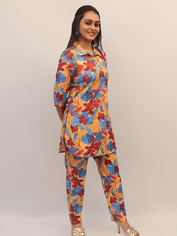 Tropical Yellow & Blue Floral Print Co-Ord Set