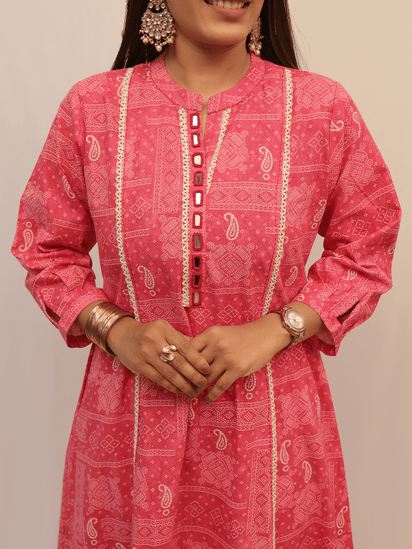Pink Bandhani Print Festive Kurta Set