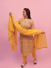 Sunshine Leaf Print Suit Set with Dupatta