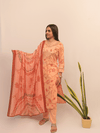 Peach Floral Embroidered Suit Set With Dupatta