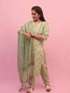 Sage Green Floral Print Cotton Suit Set