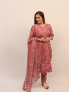 Crimson Floral Printed Suit Set With Dupatta
