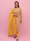 Sunshine Leaf Print Suit Set with Dupatta