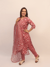 Crimson Floral Printed Suit Set With Dupatta