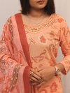 Peach Floral Embroidered Suit Set With Dupatta