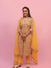 Sunshine Leaf Print Suit Set with Dupatta